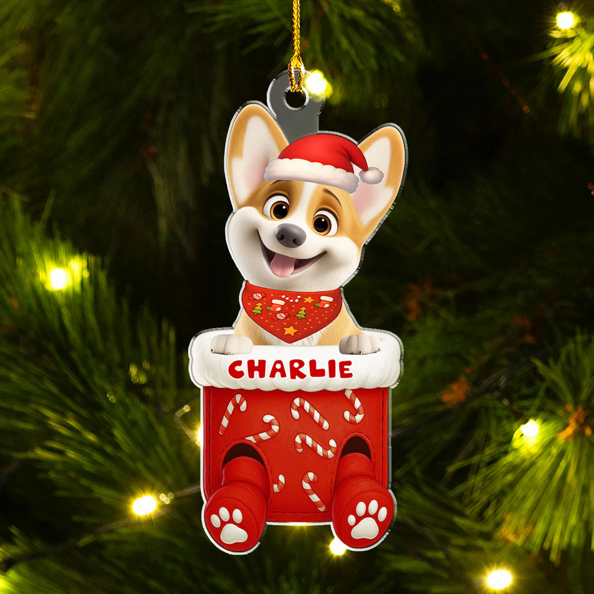Funny Dog In Stocking - Personalized Custom Acrylic Ornament   - Image 2