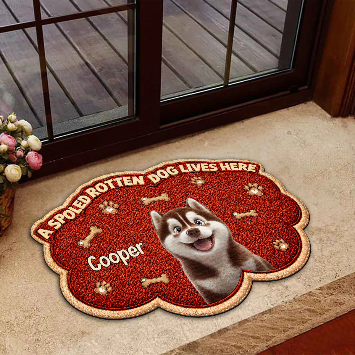 Funny Dog Live Here With Us - Personalized Custom Doormat - Image 2