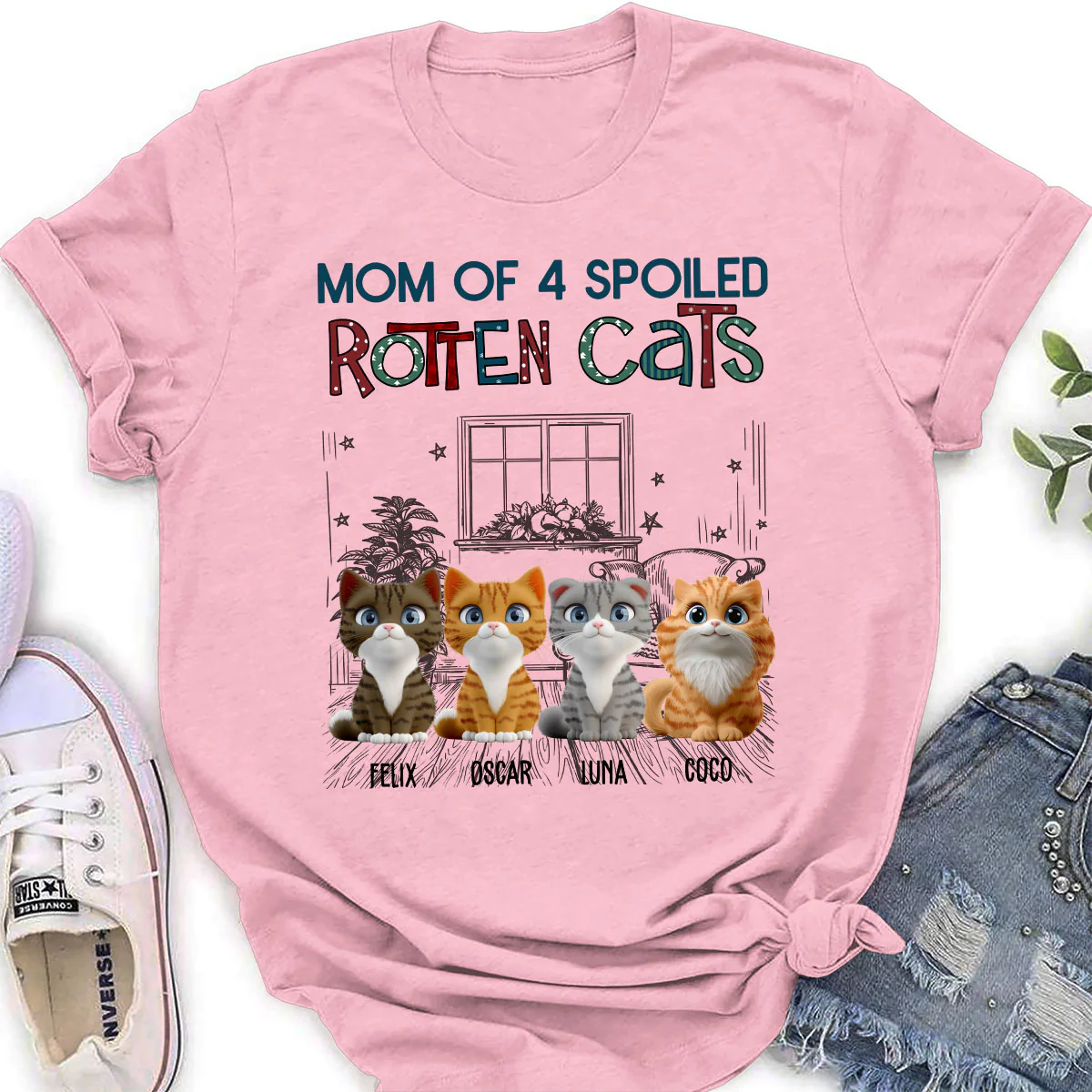 Funny Mom Cat Normal - Personalized Custom Women's T-Shirt - Image 2