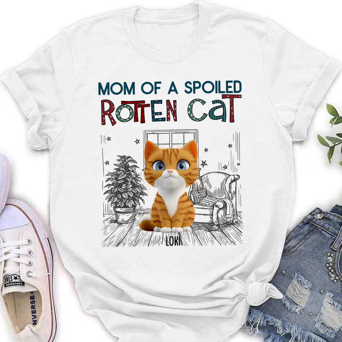 Funny Mom Cat Normal - Personalized Custom Women's T-Shirt - Image 3