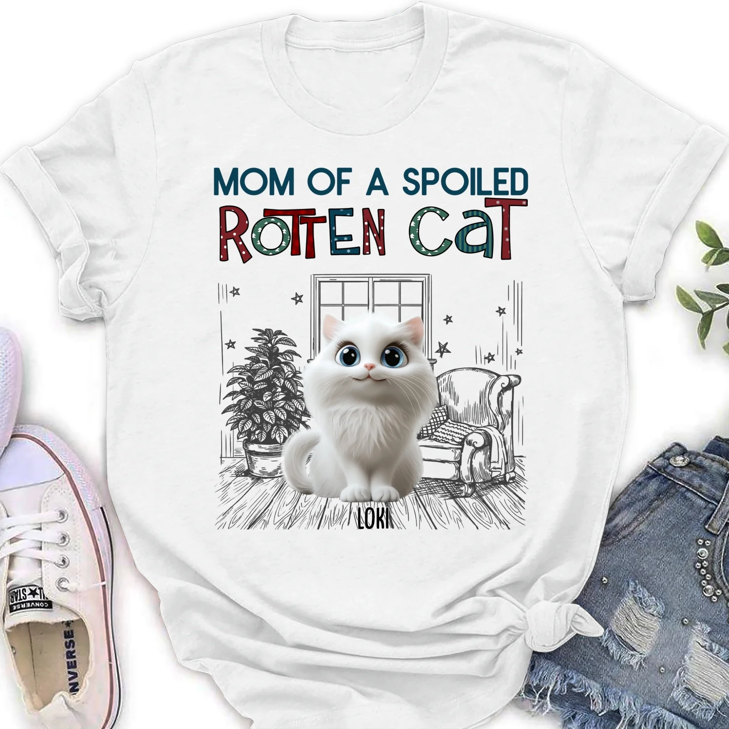 Funny Mom Cat Normal - Personalized Custom Women's T-Shirt - Image 5