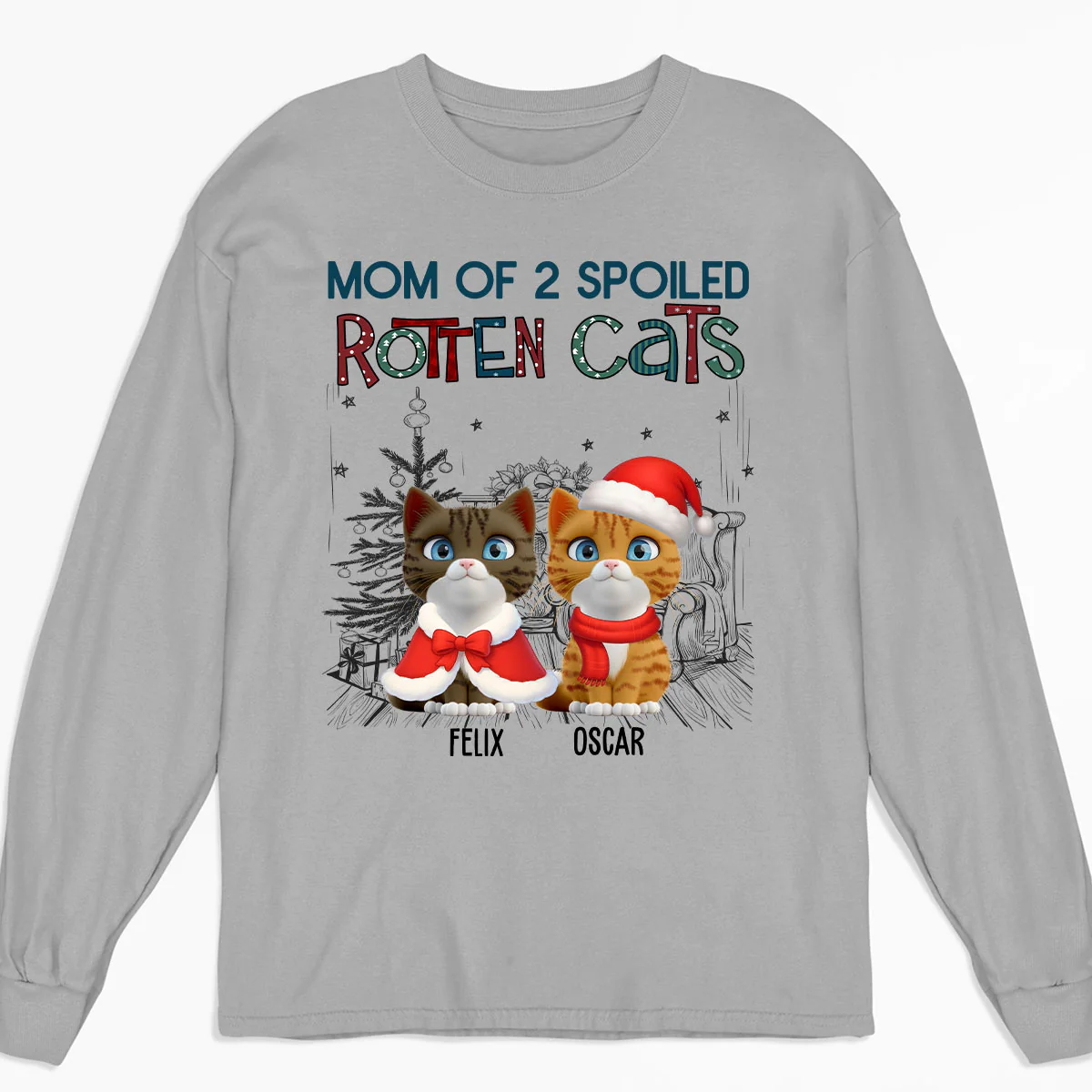 Funny Mom Dad Cat Christmas - Personalized Custom Long Sleeve T-Shirt