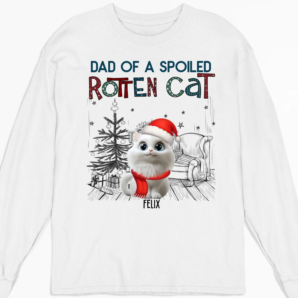 Funny Mom Dad Cat Christmas - Personalized Custom Long Sleeve T-Shirt - Image 5