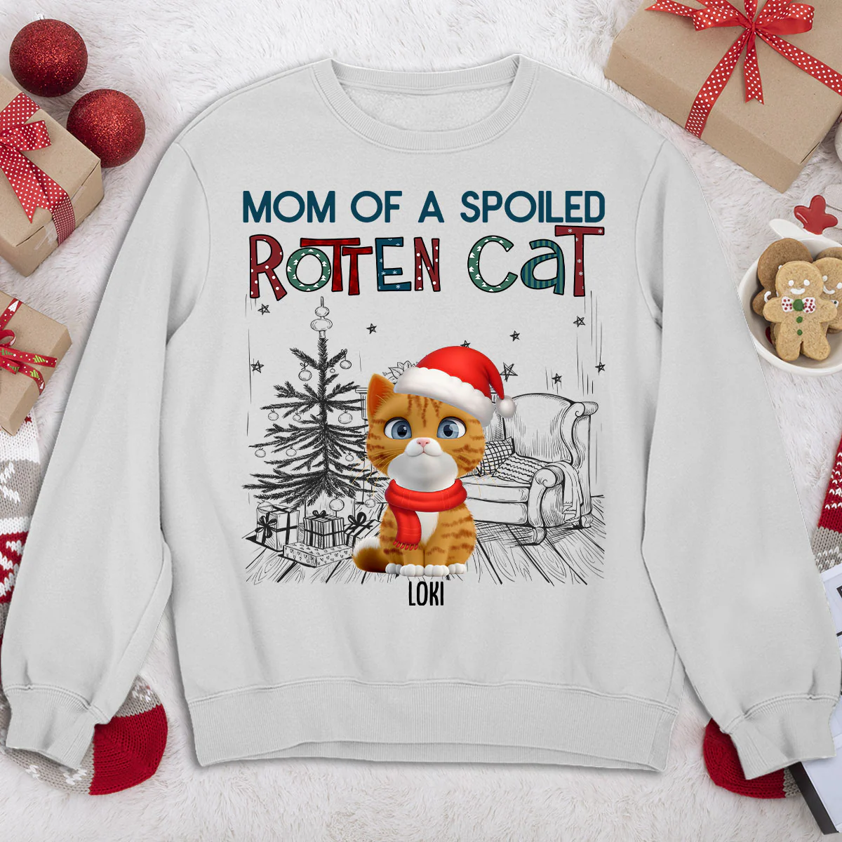 Funny Mom Dad Cat Christmas - Personalized Custom Sweatshirt - Image 2