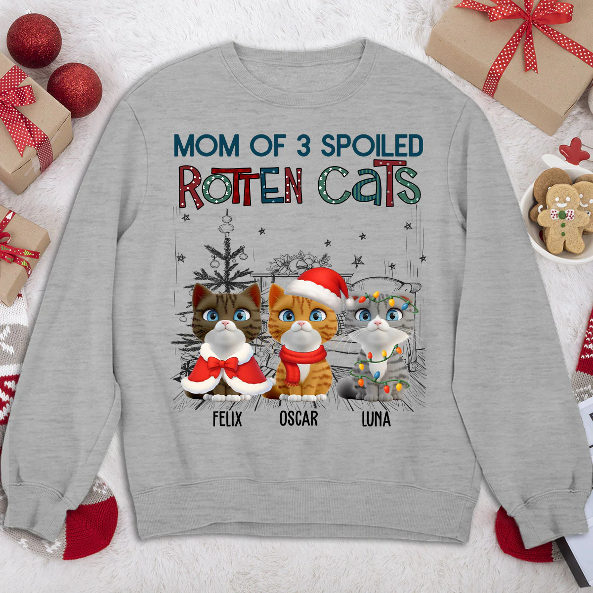 Funny Mom Dad Cat Christmas - Personalized Custom Sweatshirt - Image 3