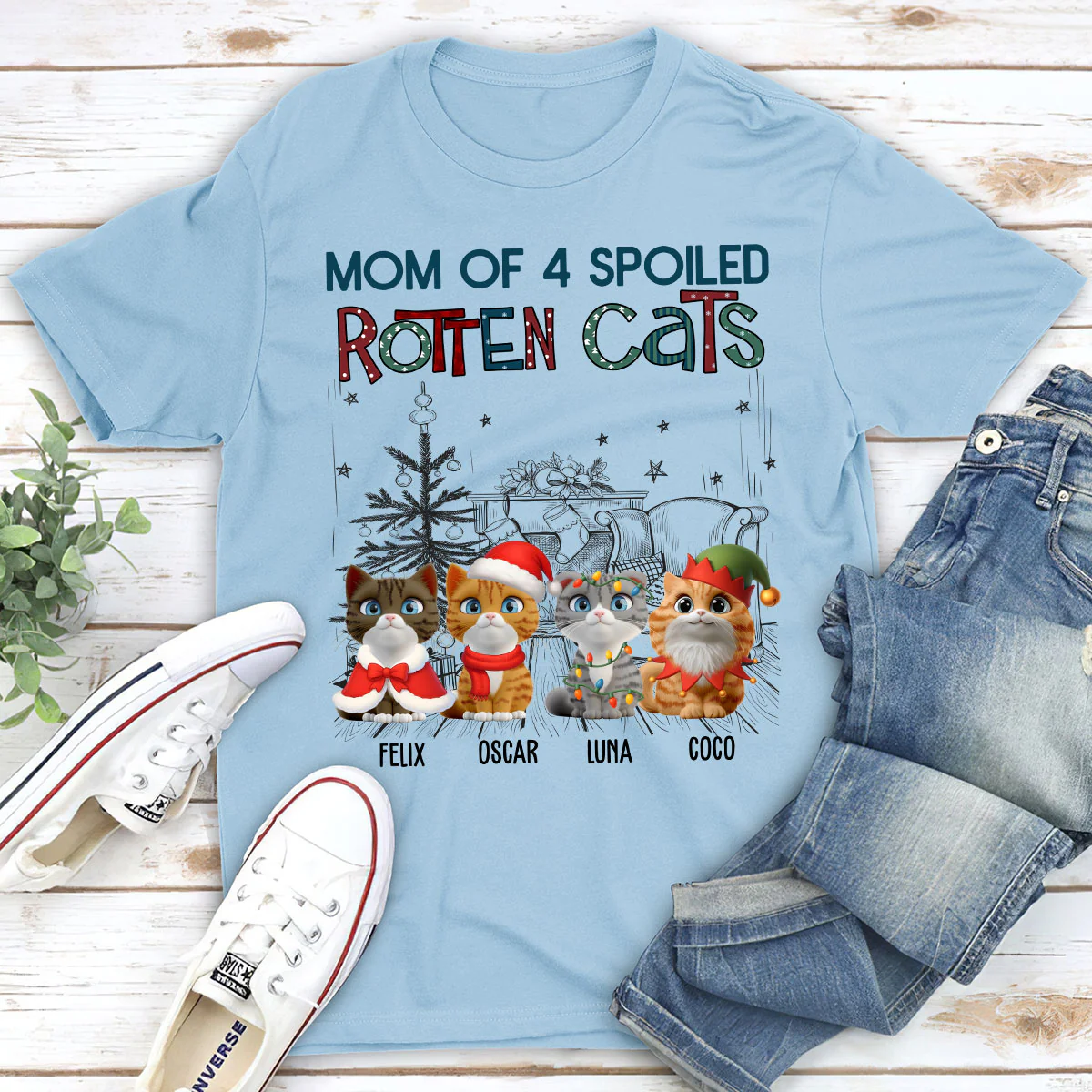Funny Mom Dad Cat Christmas - Personalized Custom Unisex T-Shirt - Image 4