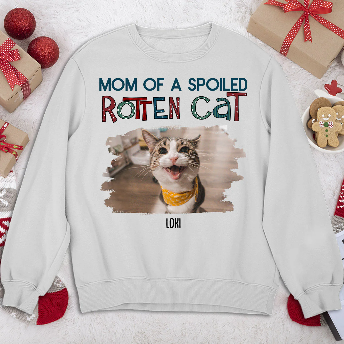Funny Mom Dad Cat Christmas Photo - Personalized Custom Sweatshirt - Image 2