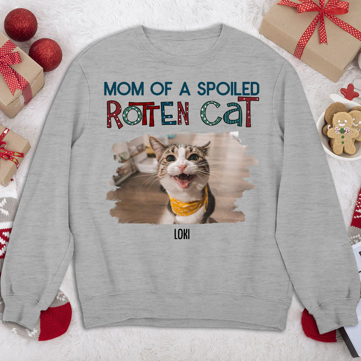 Funny Mom Dad Cat Christmas Photo - Personalized Custom Sweatshirt - Image 3