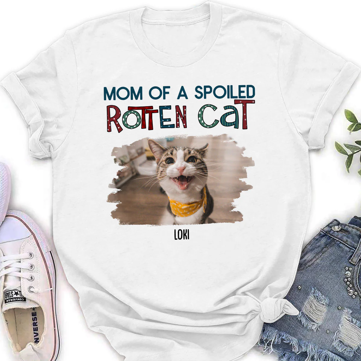 Funny Mom Dad Cat Christmas Photo - Personalized Custom Women T-Shirt - Image 2
