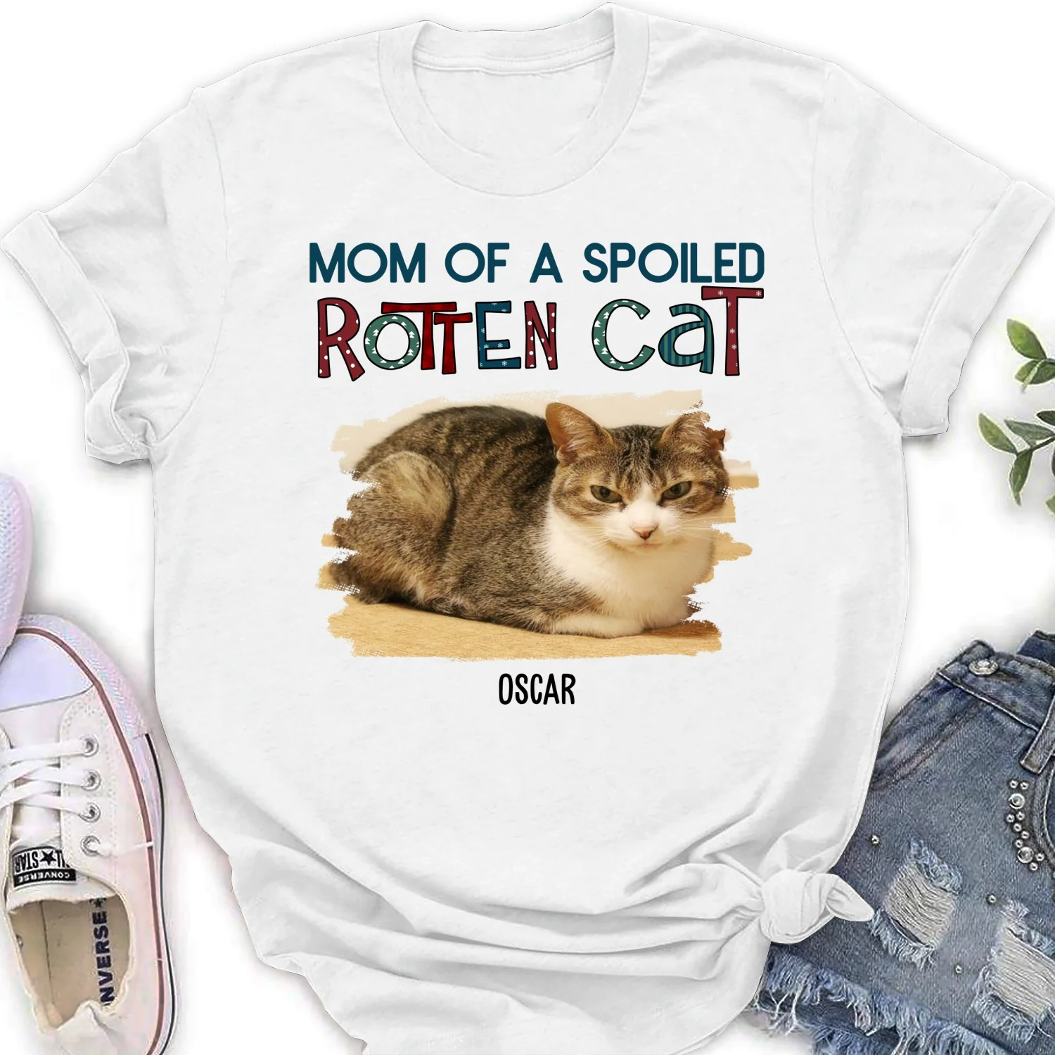 Funny Mom Dad Cat Christmas Photo - Personalized Custom Women T-Shirt - Image 4
