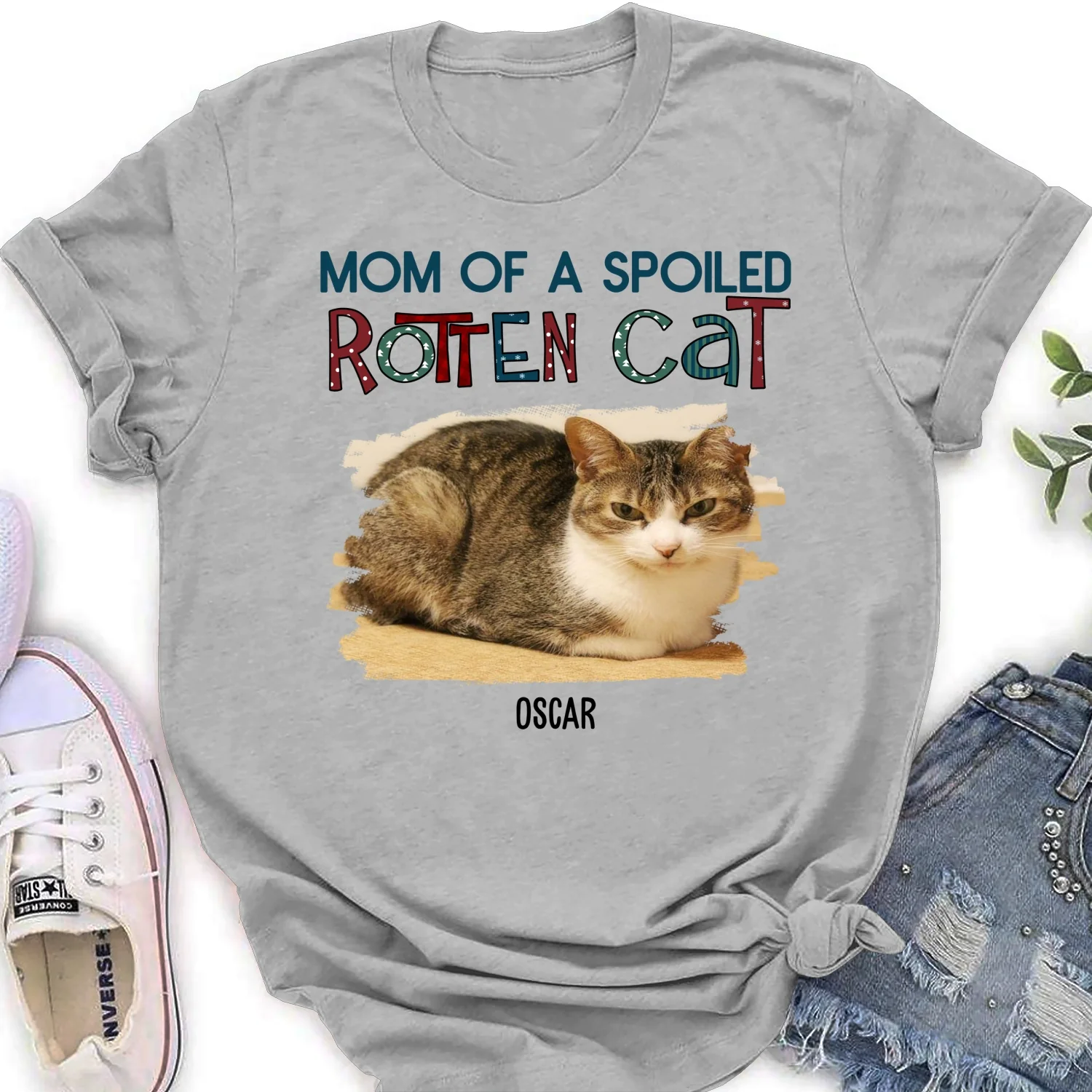 Funny Mom Dad Cat Christmas Photo - Personalized Custom Women T-Shirt - Image 5