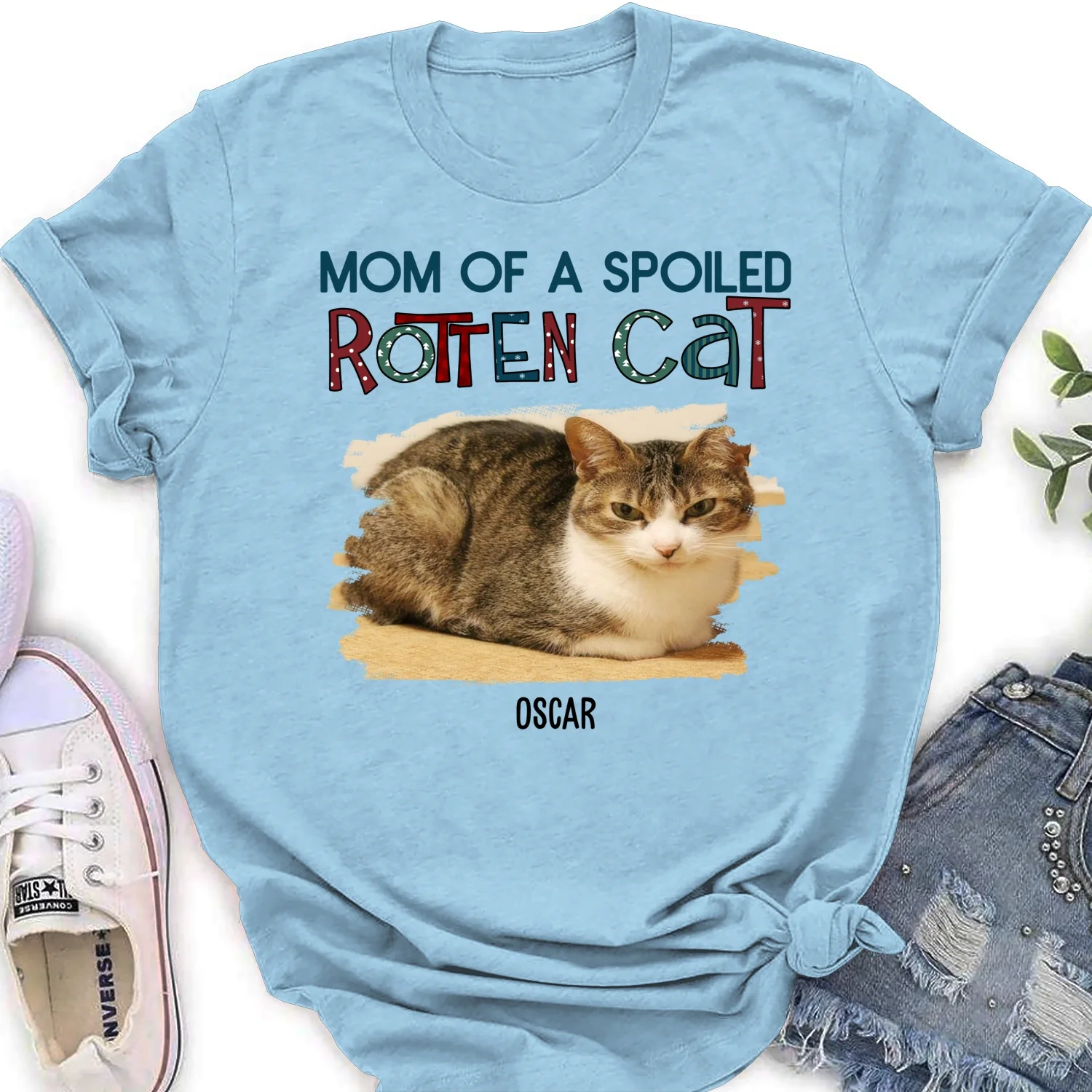 Funny Mom Dad Cat Christmas Photo - Personalized Custom Women T-Shirt - Image 7
