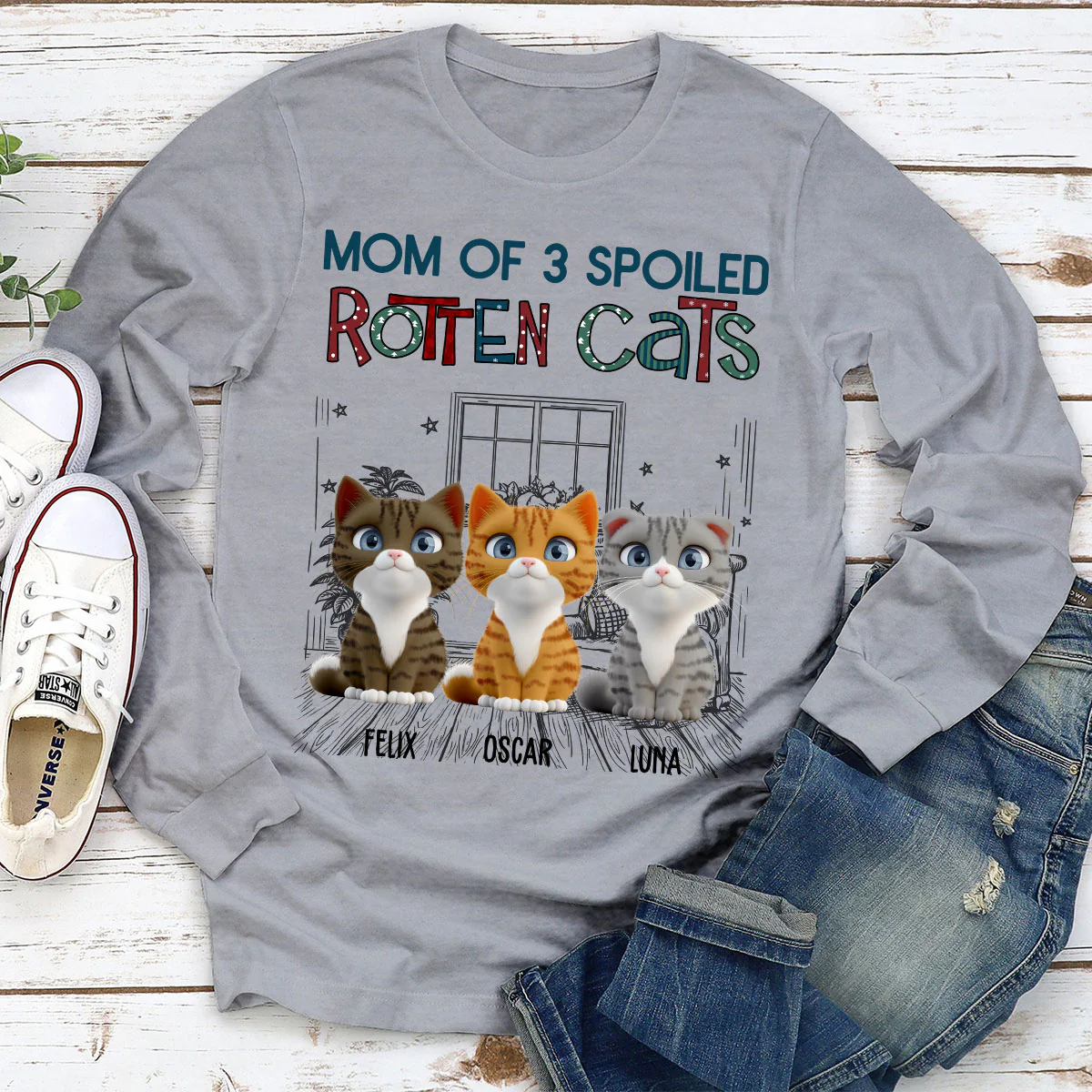 Funny Mom Dad Cat Normal - Personalized Custom Long Sleeve T-shirt - Image 3
