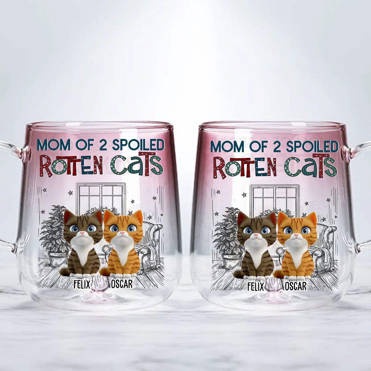 Funny Mom Dad Cat Normal - Personalized Custom Pink Gradient Glass Mug - Image 4