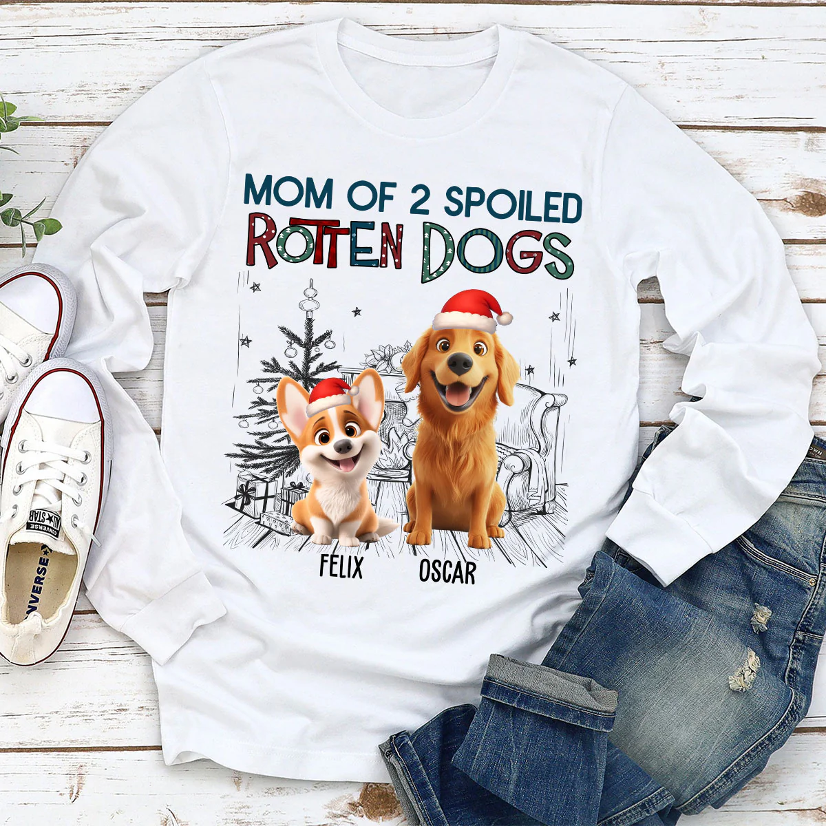 Funny Mom Dad Dog Christmas - Personalized Custom Long Sleeve T-shirt - Image 2