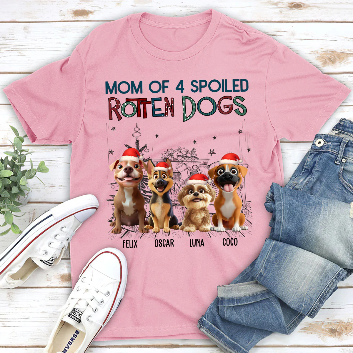 Funny Mom Dad Dog Christmas - Personalized Custom Unisex T-Shirt - Image 4