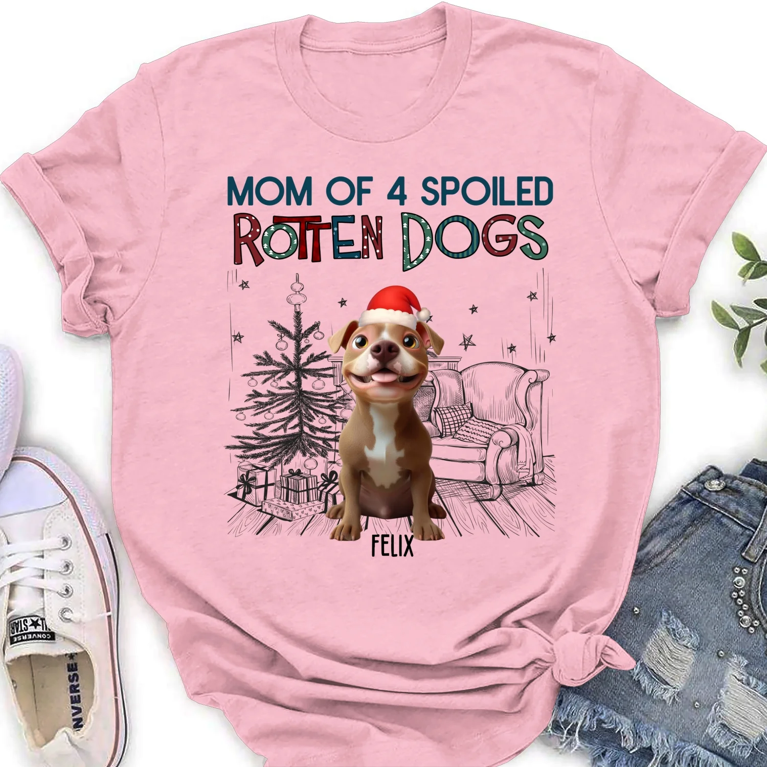 Funny Mom Dad Dog Christmas - Personalized Custom Women's T-Shirt - Image 7
