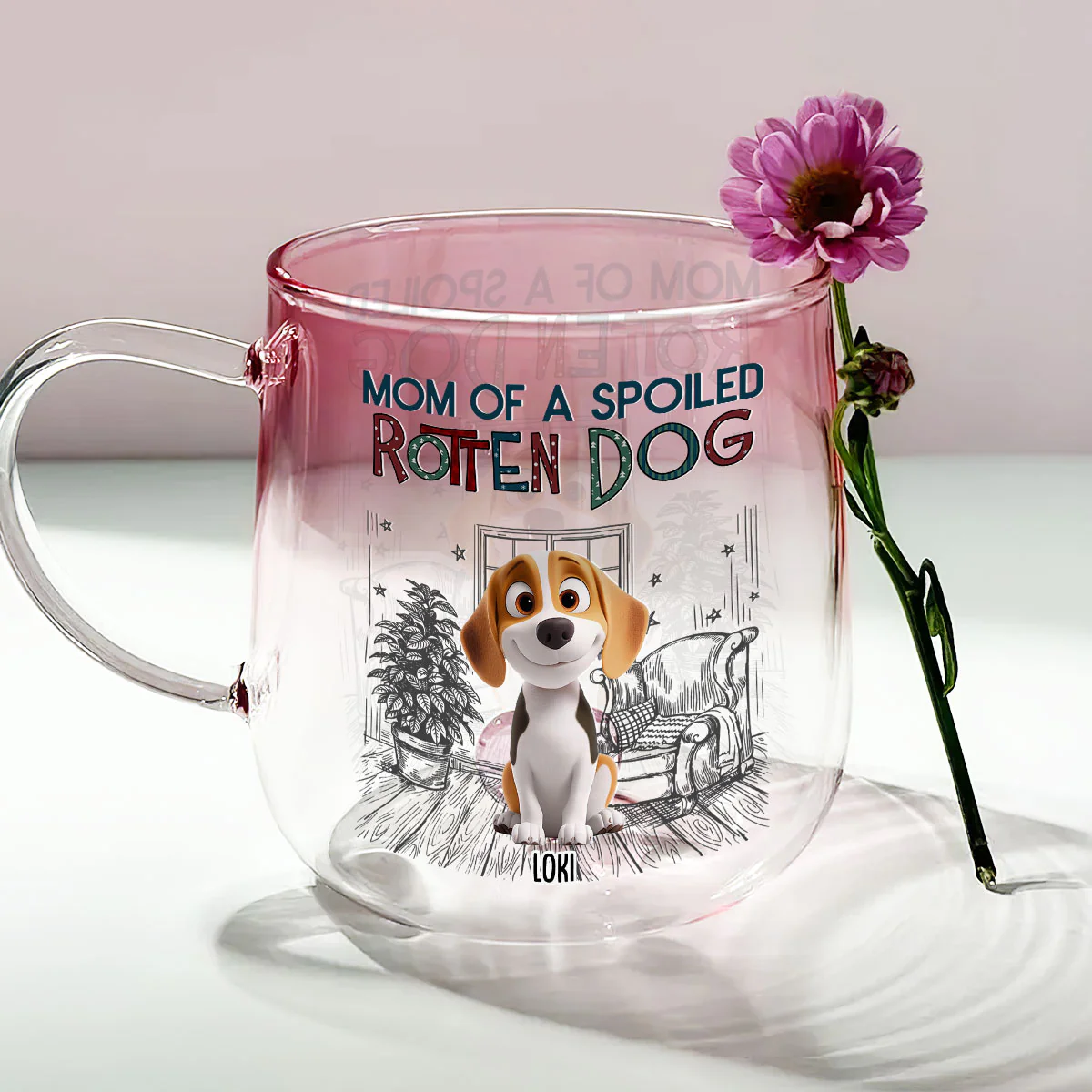 Funny Mom Dad Dog Normal - Personalized Custom Pink Gradient Glass Mug - Image 2