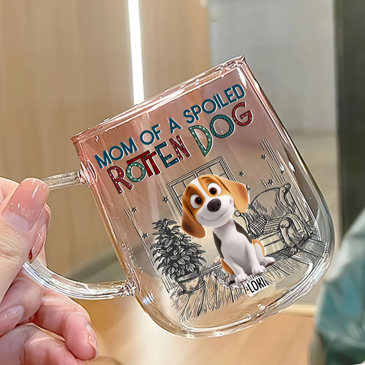 Funny Mom Dad Dog Normal - Personalized Custom Pink Gradient Glass Mug - Image 3