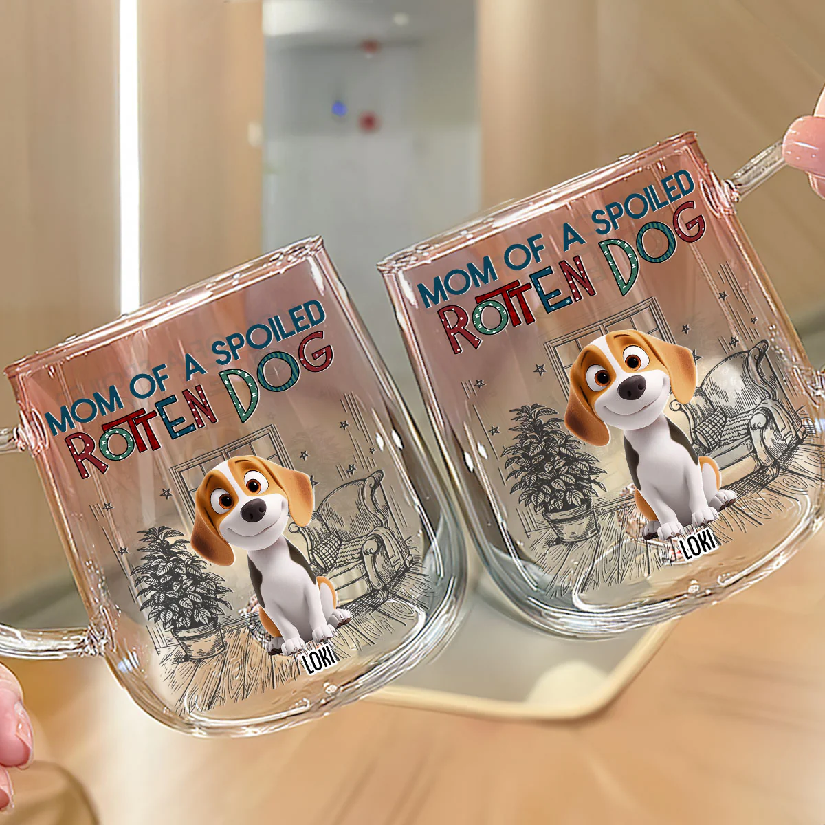 Funny Mom Dad Dog Normal - Personalized Custom Pink Gradient Glass Mug - Image 4