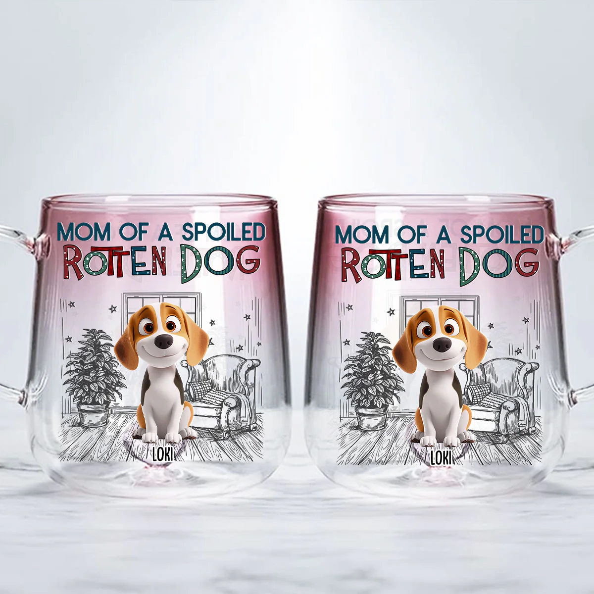 Funny Mom Dad Dog Normal - Personalized Custom Pink Gradient Glass Mug - Image 5