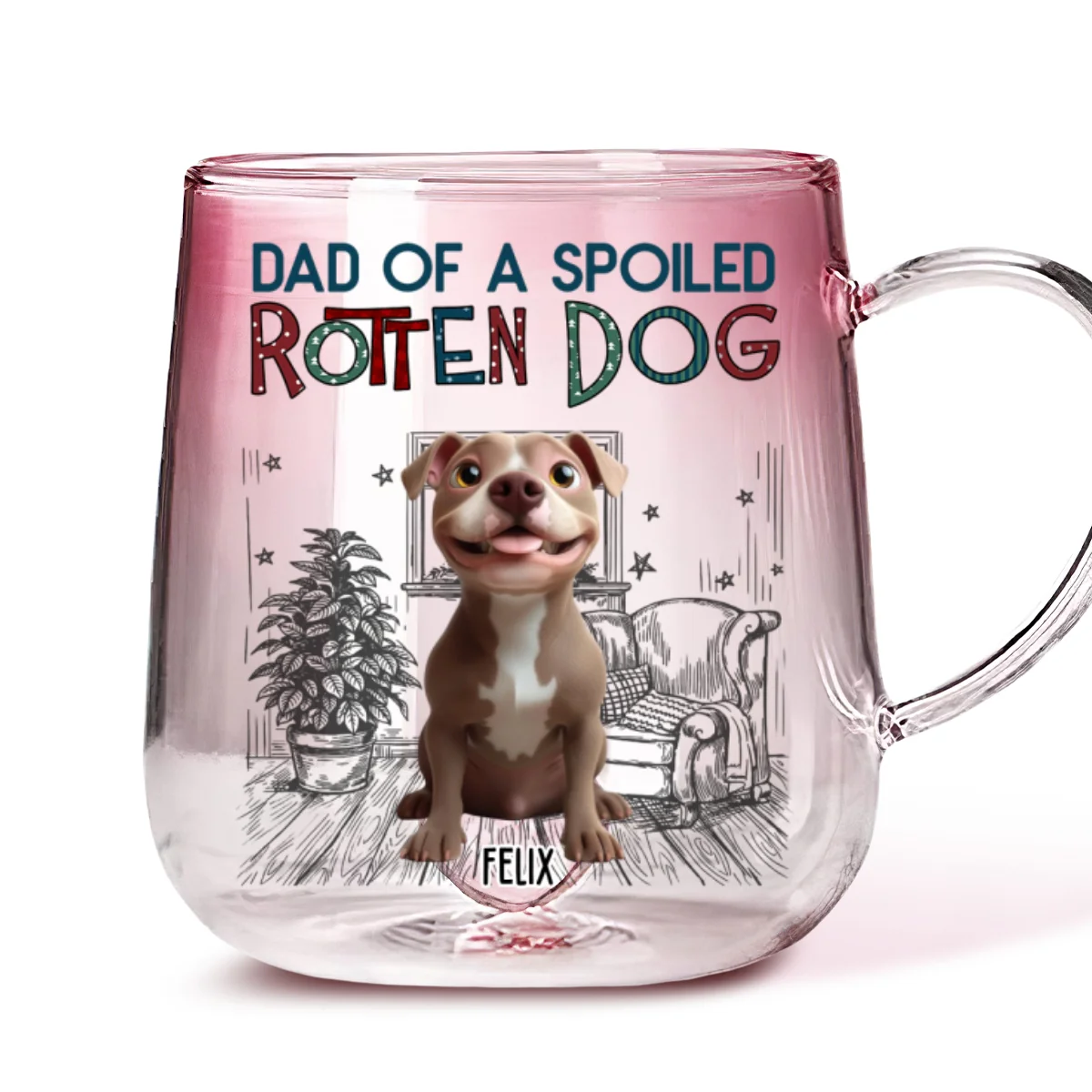 Funny Mom Dad Dog Normal - Personalized Custom Pink Gradient Glass Mug - Image 7