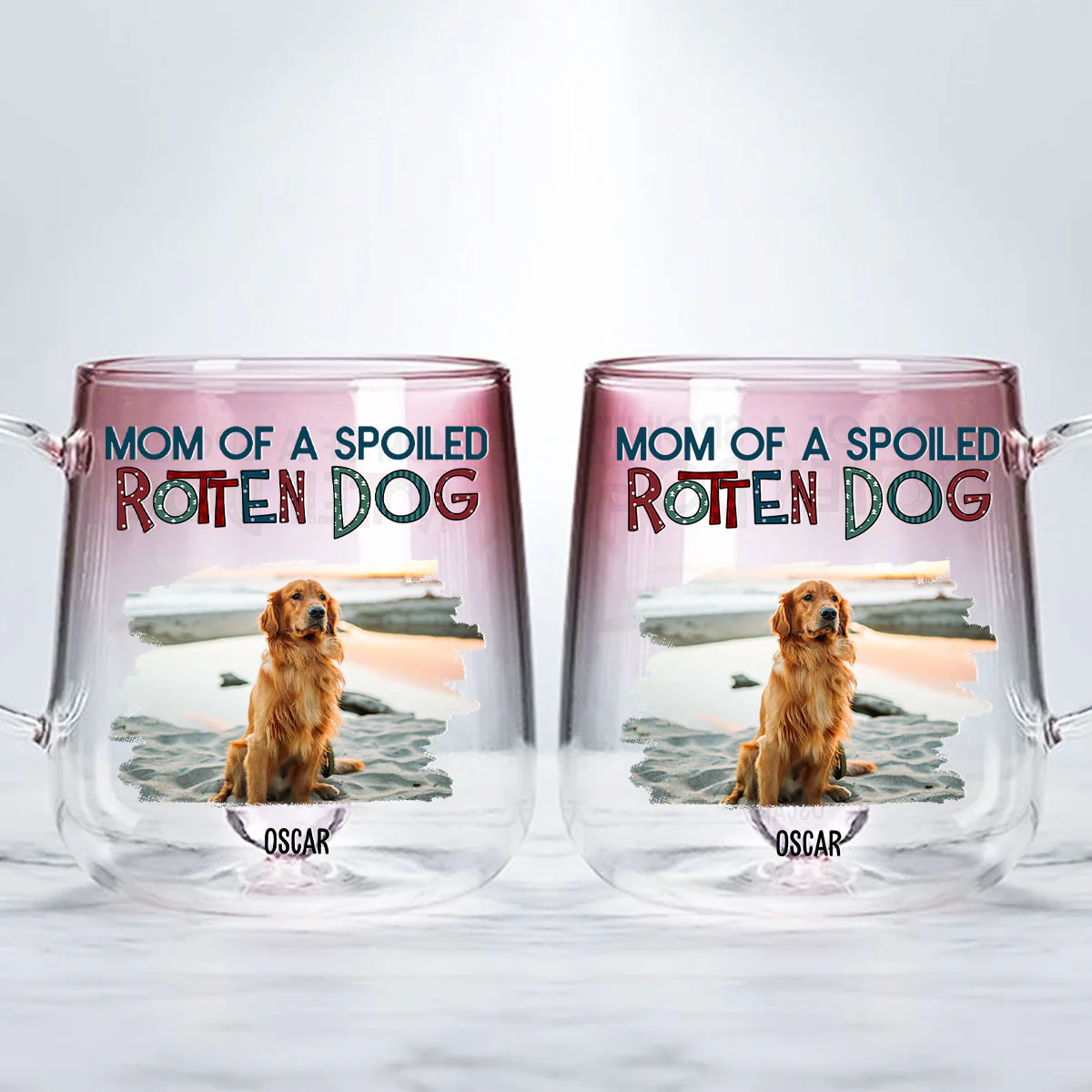 Funny Mom Dad Dog Normal Photo - Personalized Custom Pink Gradient Glass Mug