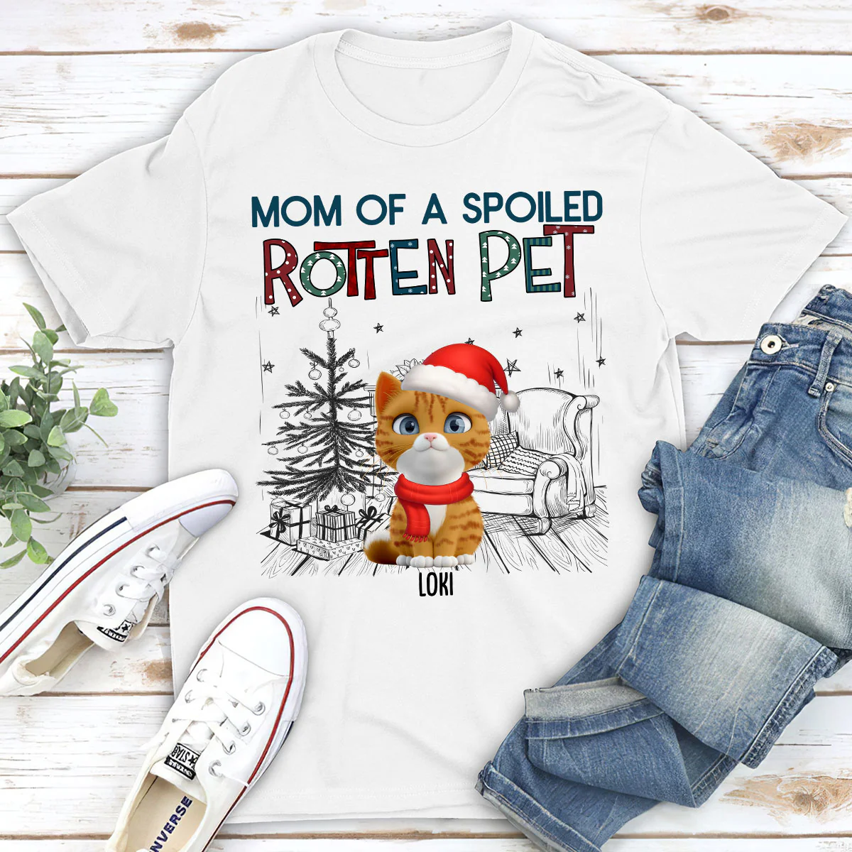 Funny Mom Dad Pet Christmas - Personalized Custom Unisex T-Shirt - Image 2