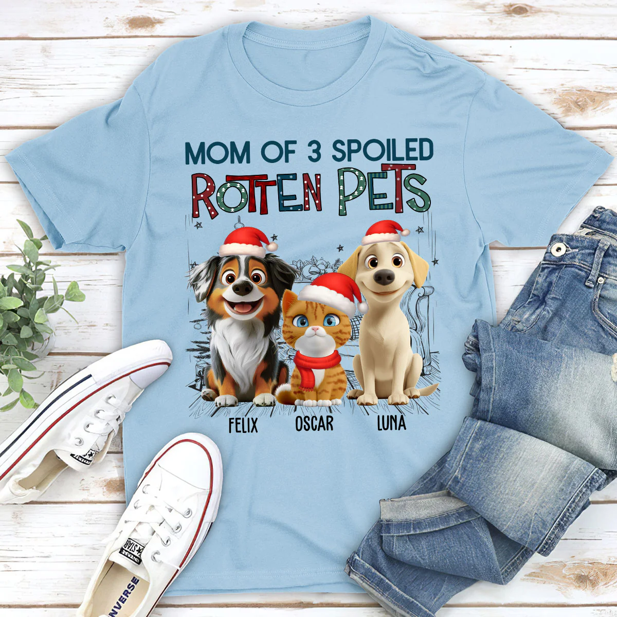 Funny Mom Dad Pet Christmas - Personalized Custom Unisex T-Shirt - Image 4