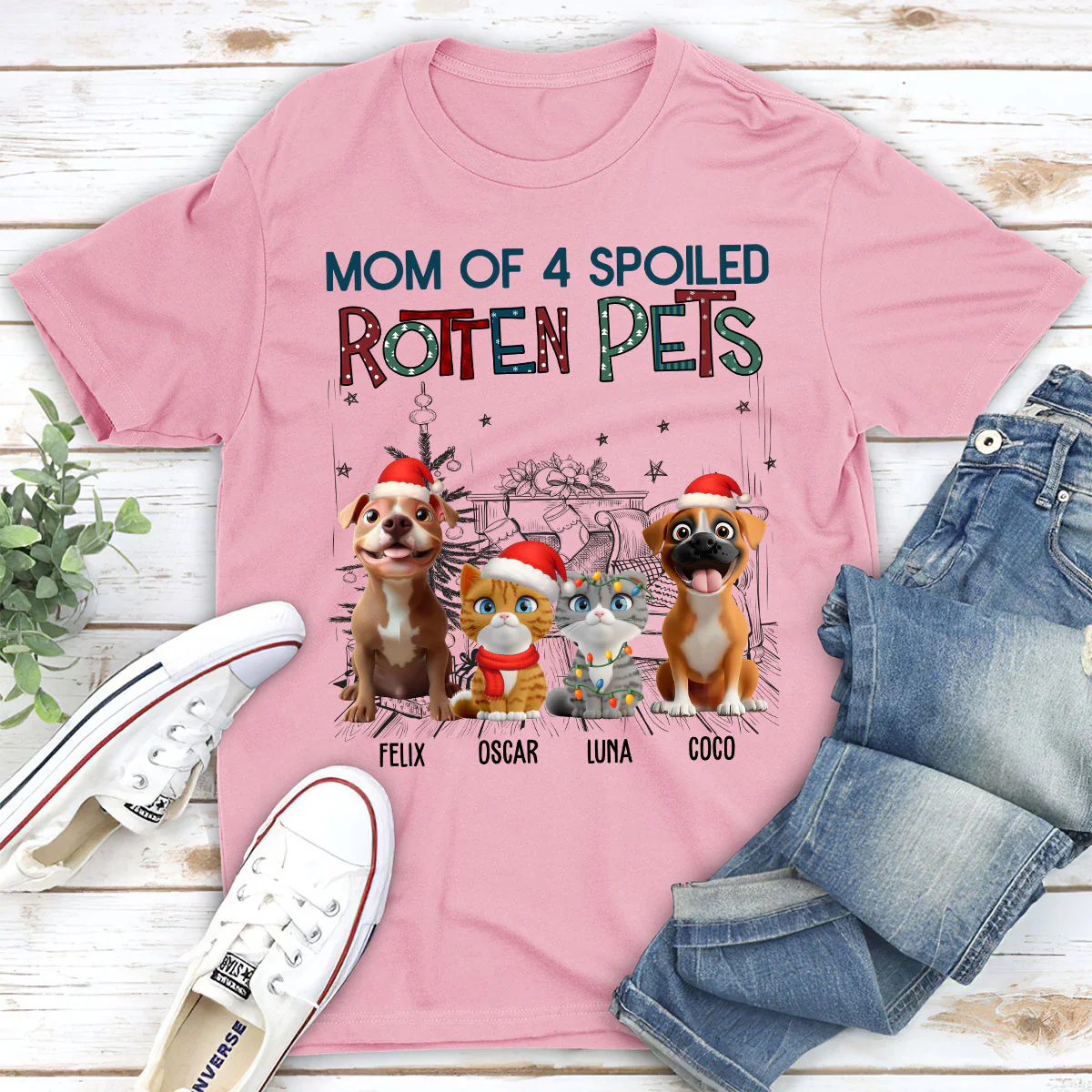 Funny Mom Dad Pet Christmas - Personalized Custom Unisex T-Shirt - Image 5