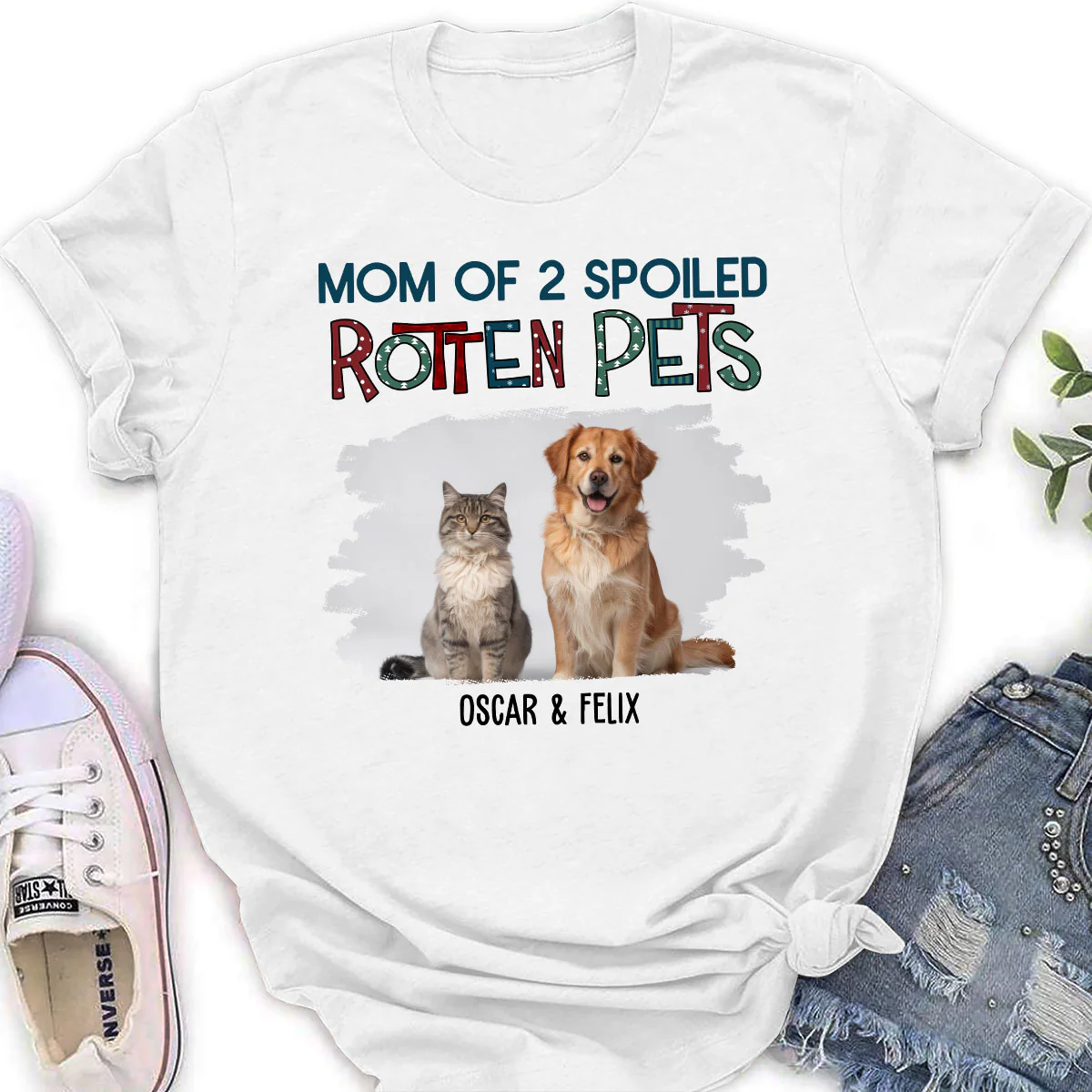 Funny Mom Dad Pet Christmas Photo - Personalized Custom Women T-Shirt - Image 2