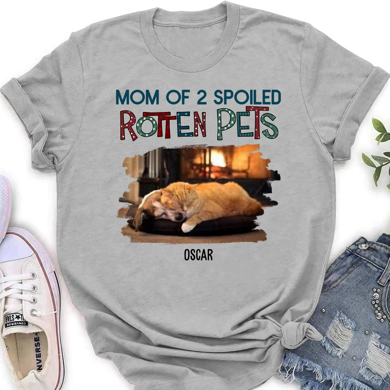 Funny Mom Dad Pet Christmas Photo - Personalized Custom Women T-Shirt - Image 4