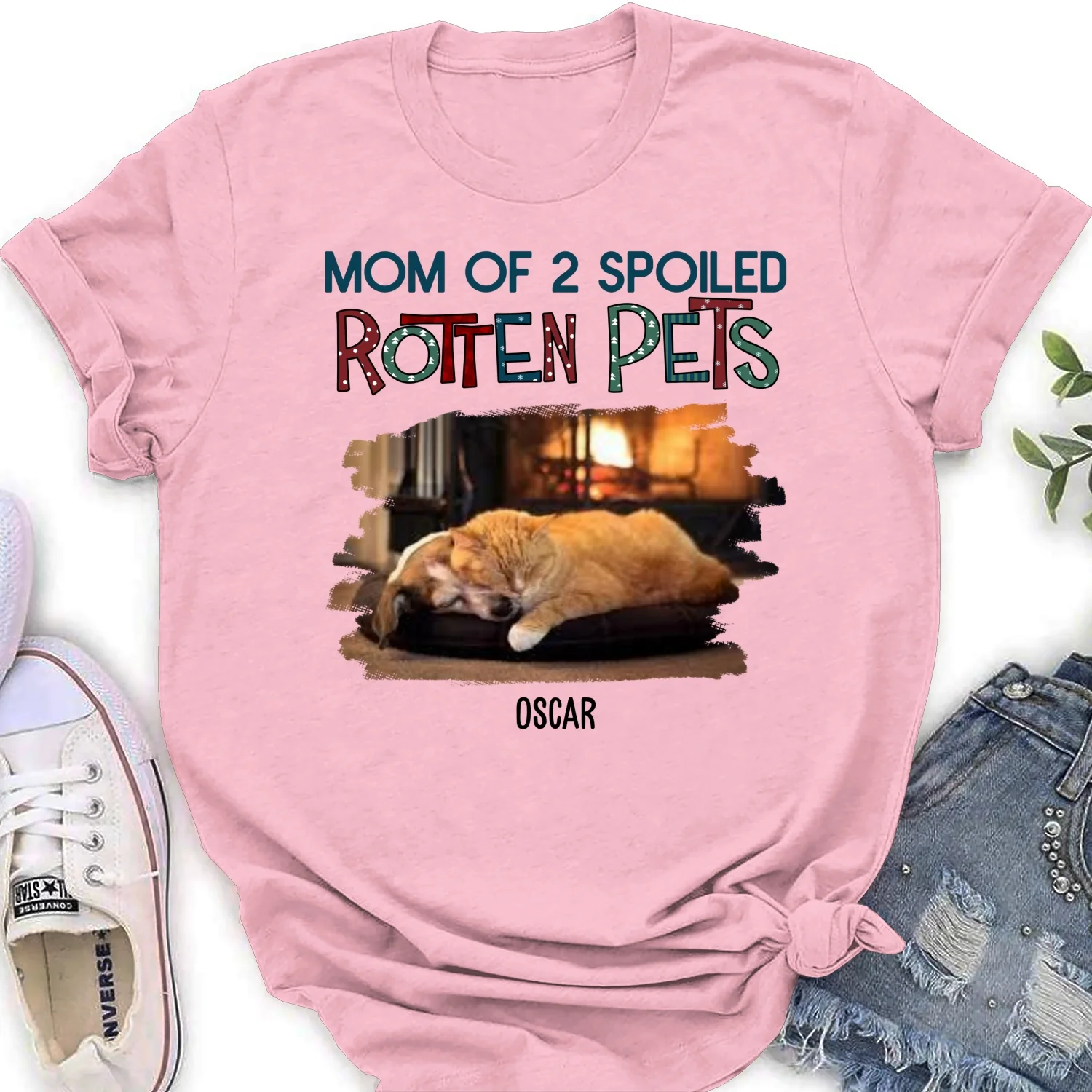 Funny Mom Dad Pet Christmas Photo - Personalized Custom Women T-Shirt - Image 5