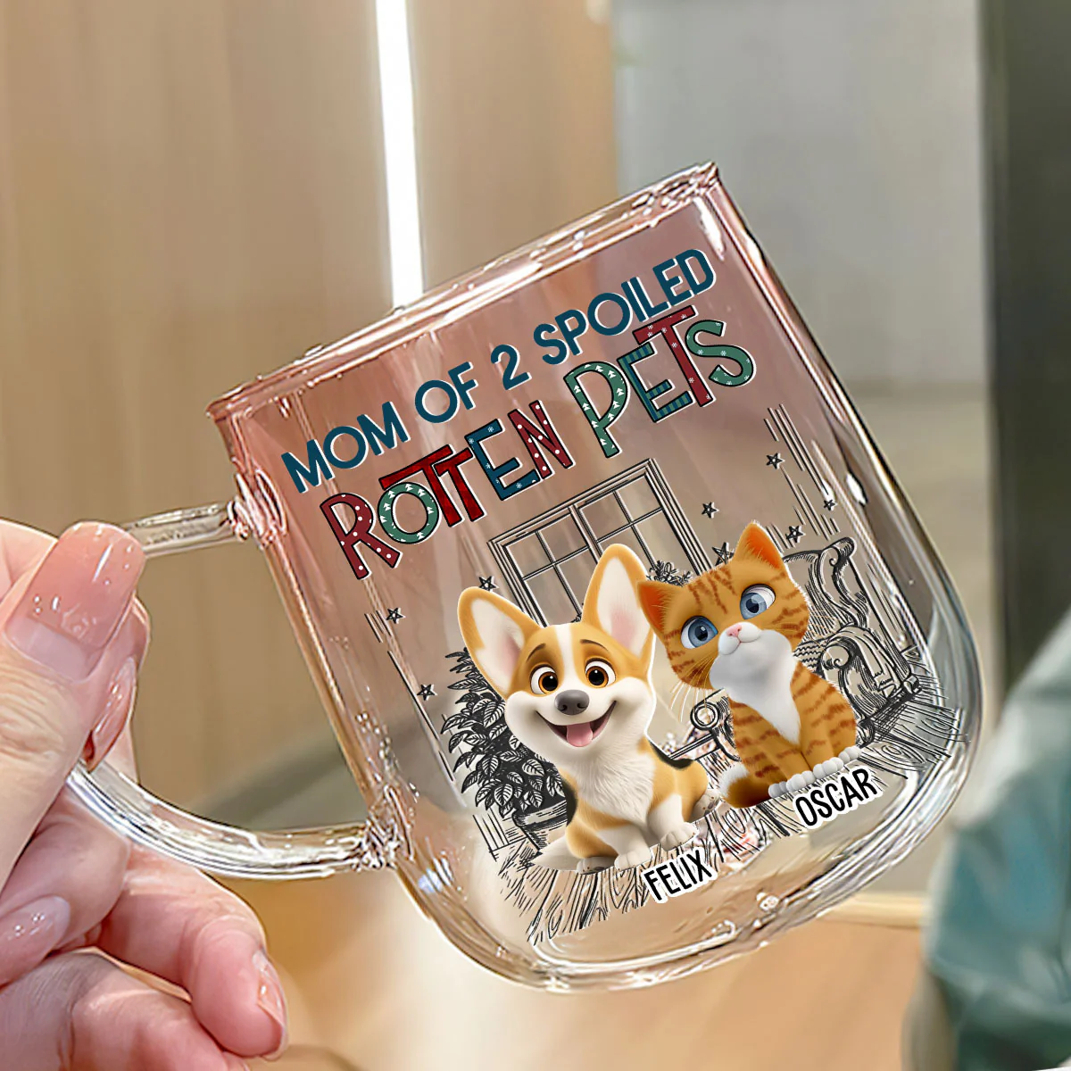 Funny Mom Dad Pet Normal - Personalized Custom Pink Gradient Glass Mug - Image 2