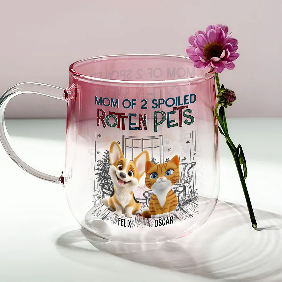 Funny Mom Dad Pet Normal - Personalized Custom Pink Gradient Glass Mug - Image 3
