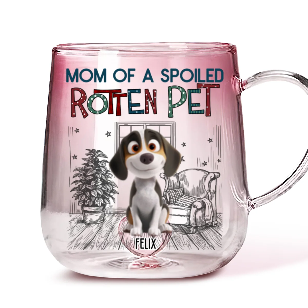 Funny Mom Dad Pet Normal - Personalized Custom Pink Gradient Glass Mug - Image 5
