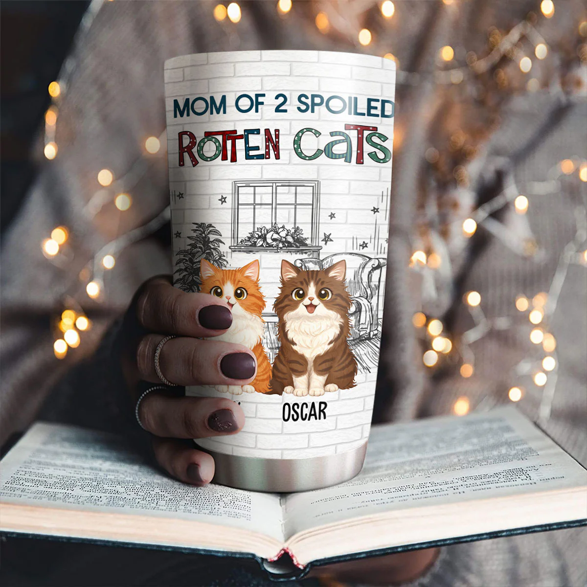 Funny Mom Dad Storybook Cat - Personalized Custom Tumbler - Image 4
