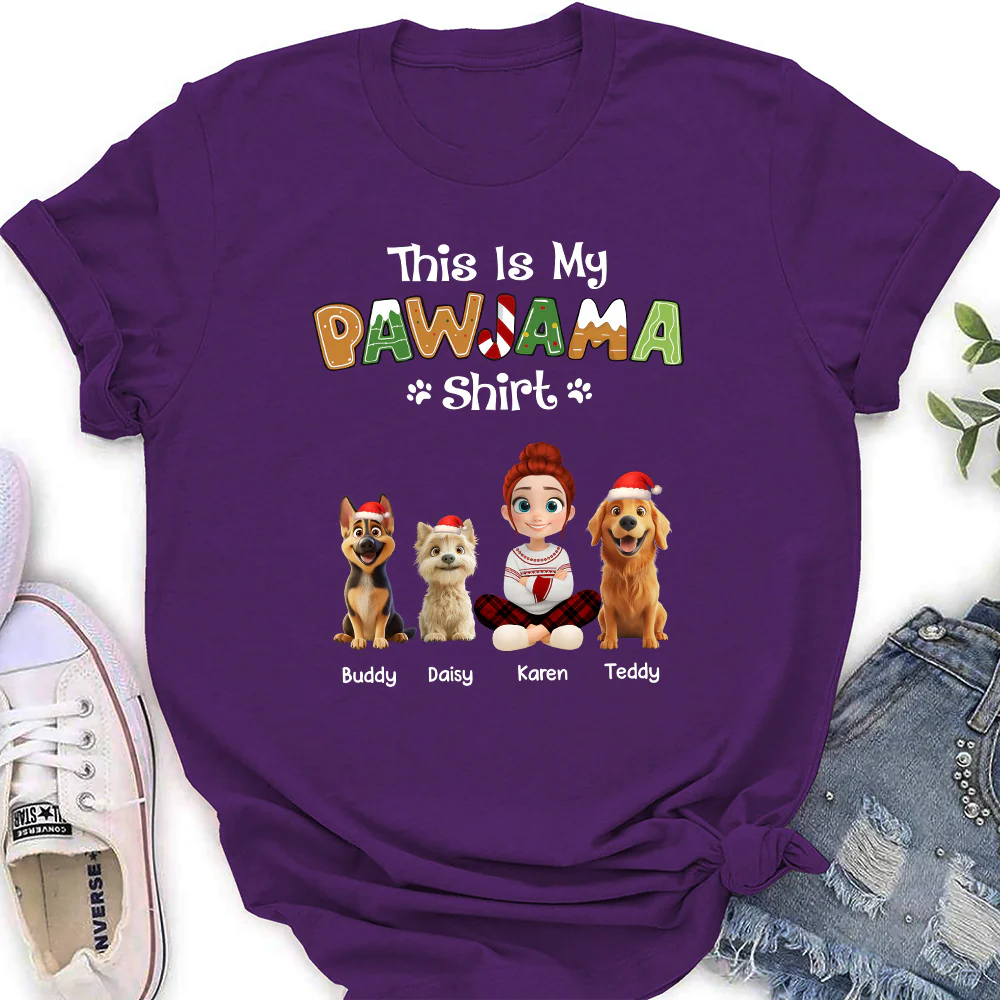 Funny Pawjama Shirt Cartoon - Personalized Custom Women T-Shirt - Image 4