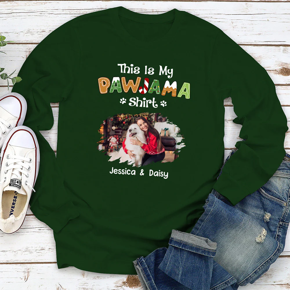 Funny Pawjama Shirt Cartoon Photo - Personalized Custom Long Sleeve T-Shirt - Image 4