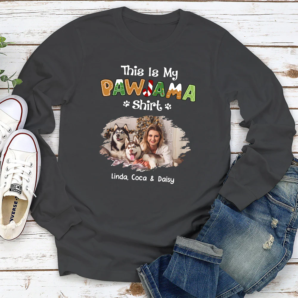 Funny Pawjama Shirt Cartoon Photo - Personalized Custom Long Sleeve T-Shirt - Image 5