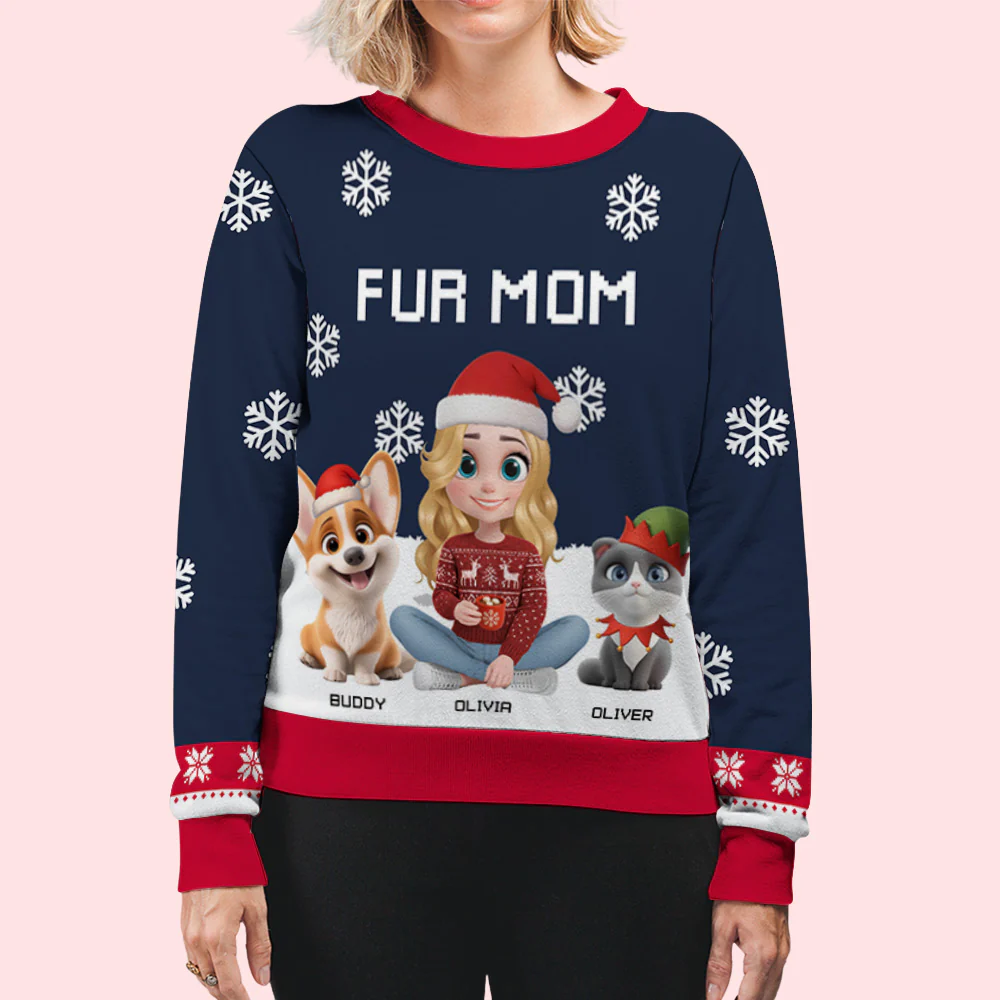 Fur Dad Mom Winter - Personalized Custom All-Over-Print Sweatshirt - Image 5