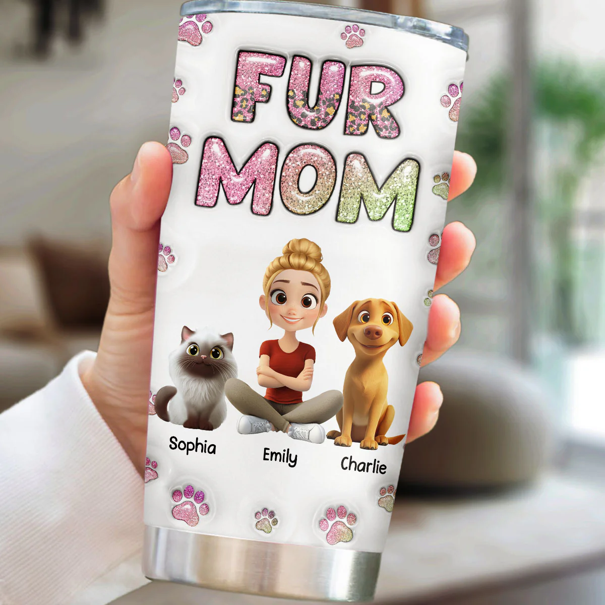Fur Mom Lovely Chibi - Personalized Custom 3D Inflated Effect Tumbler - Image 2