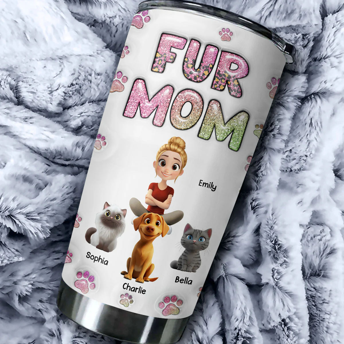 Fur Mom Lovely Chibi - Personalized Custom 3D Inflated Effect Tumbler - Image 3