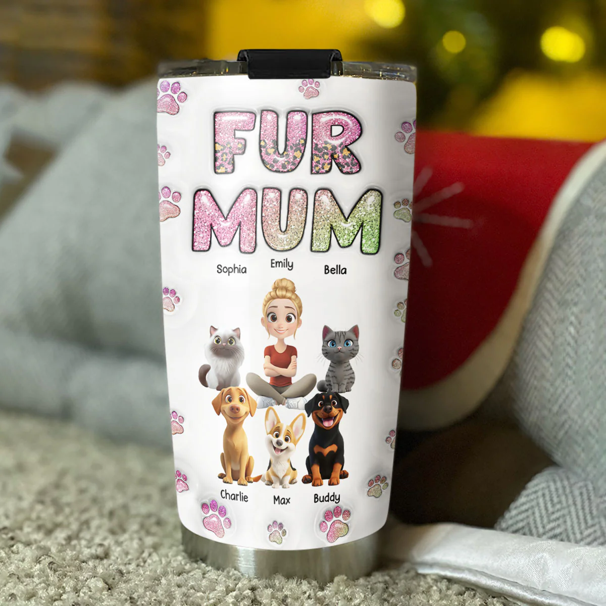 Fur Mom Lovely Chibi - Personalized Custom 3D Inflated Effect Tumbler - Image 4