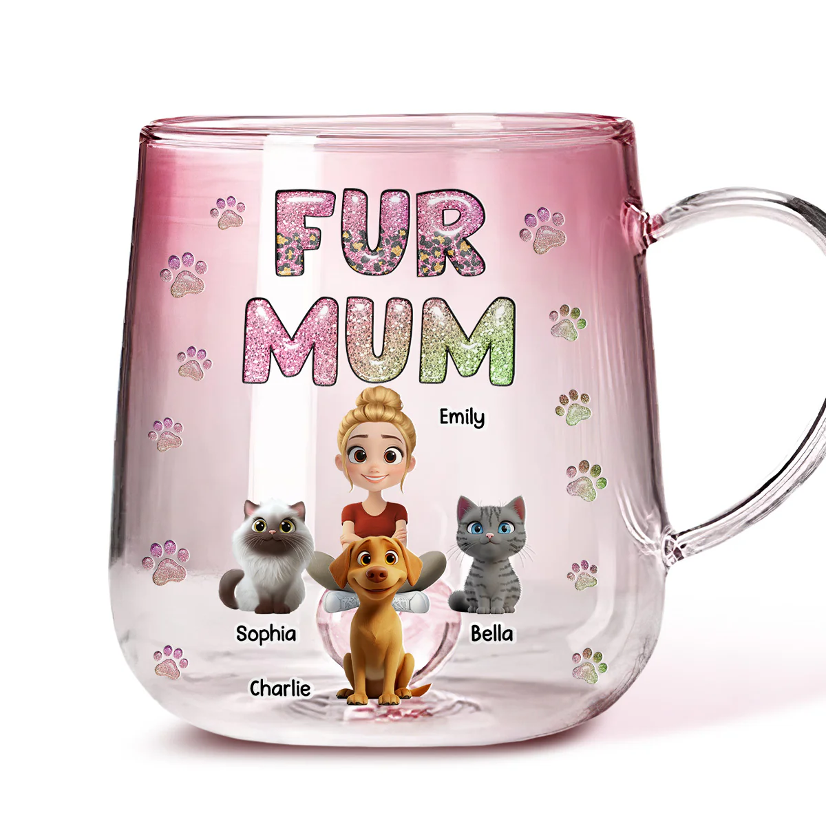 Fur Mom Lovely Chibi - Personalized Custom Pink Gradient Glass Mug