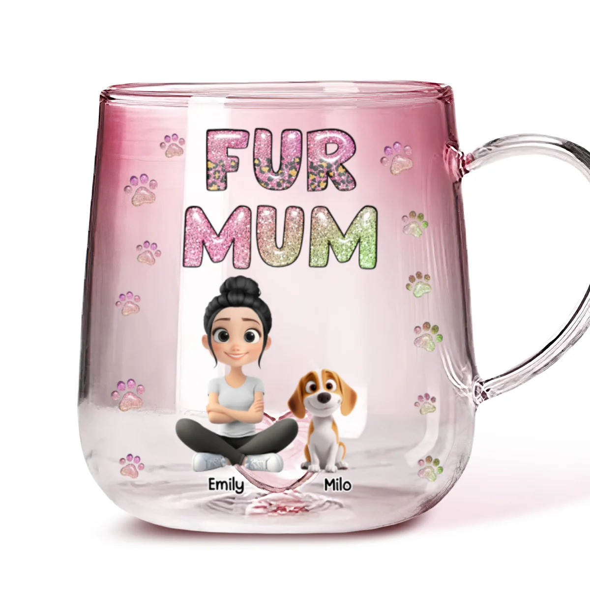 Fur Mom Lovely Chibi - Personalized Custom Pink Gradient Glass Mug - Image 6