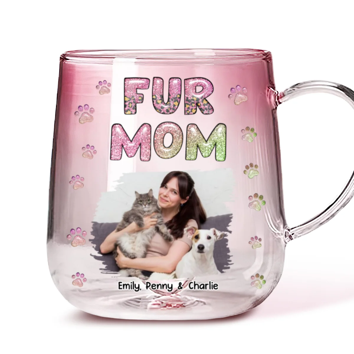 Fur Mom Lovely Chibi Photo - Personalized Custom Pink Gradient Glass Mug - Image 4