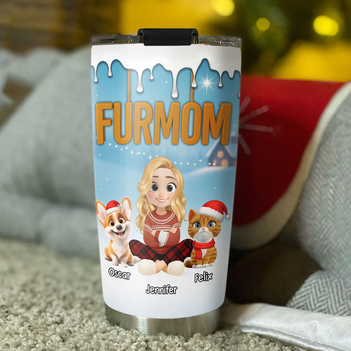 Fur Mom Now Onwards - Personalized Custom 3D Inflated Effect Tumbler - Image 3