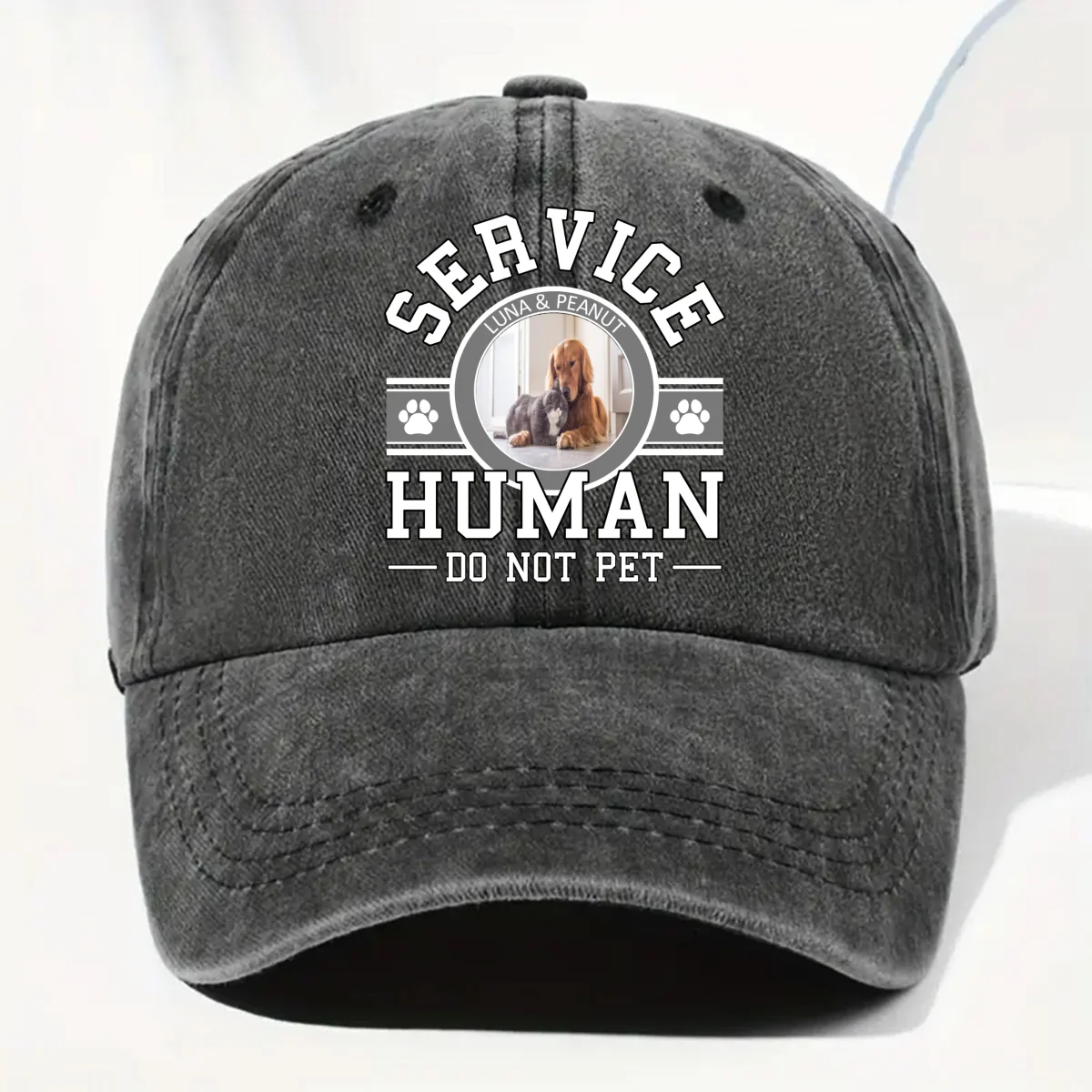 Fur Service Human Cartoon Photo - Personalized Custom Vintage Washed Denim Cap - Image 4