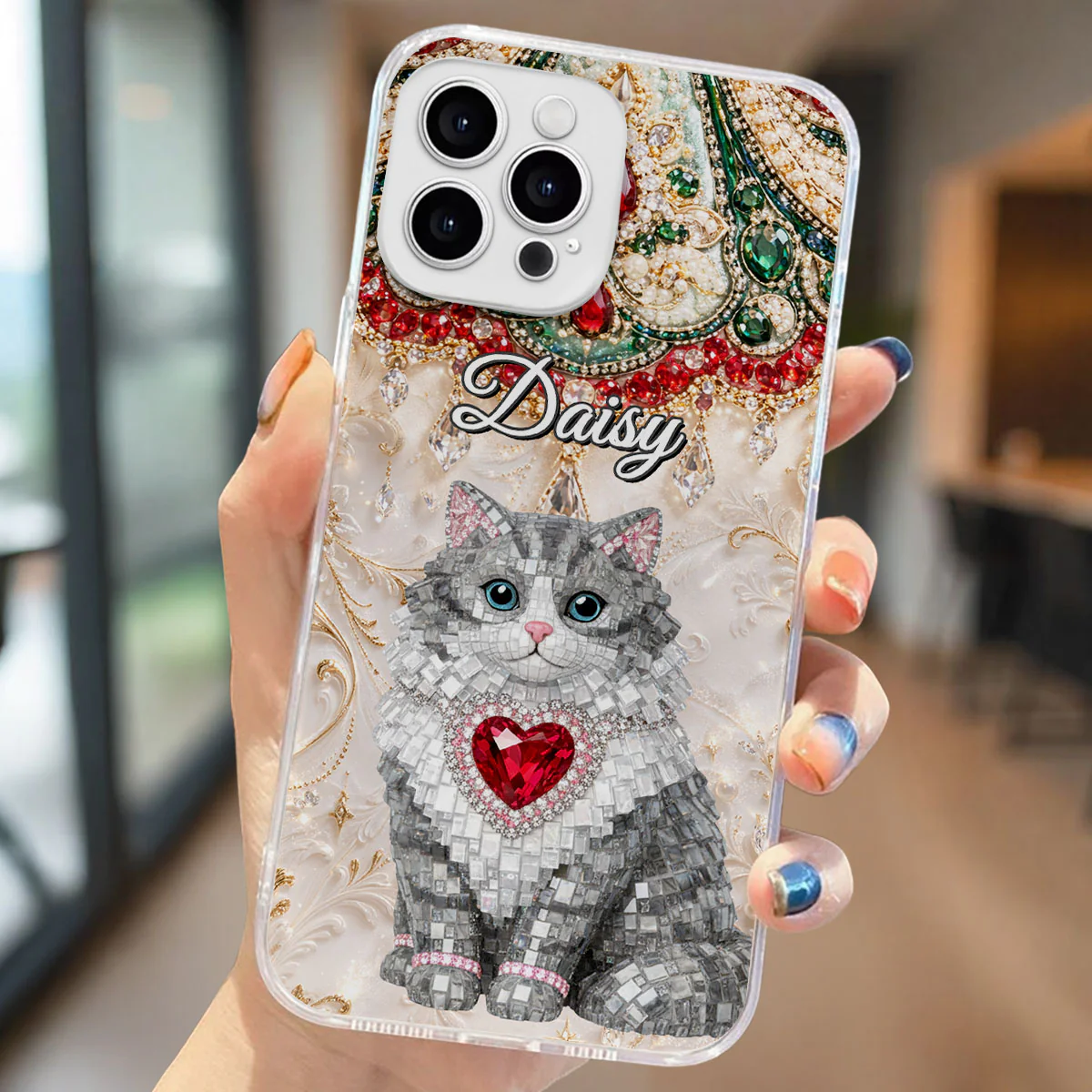 Gemstone Cute Cat - Personalized Custom Phone Case - Image 2